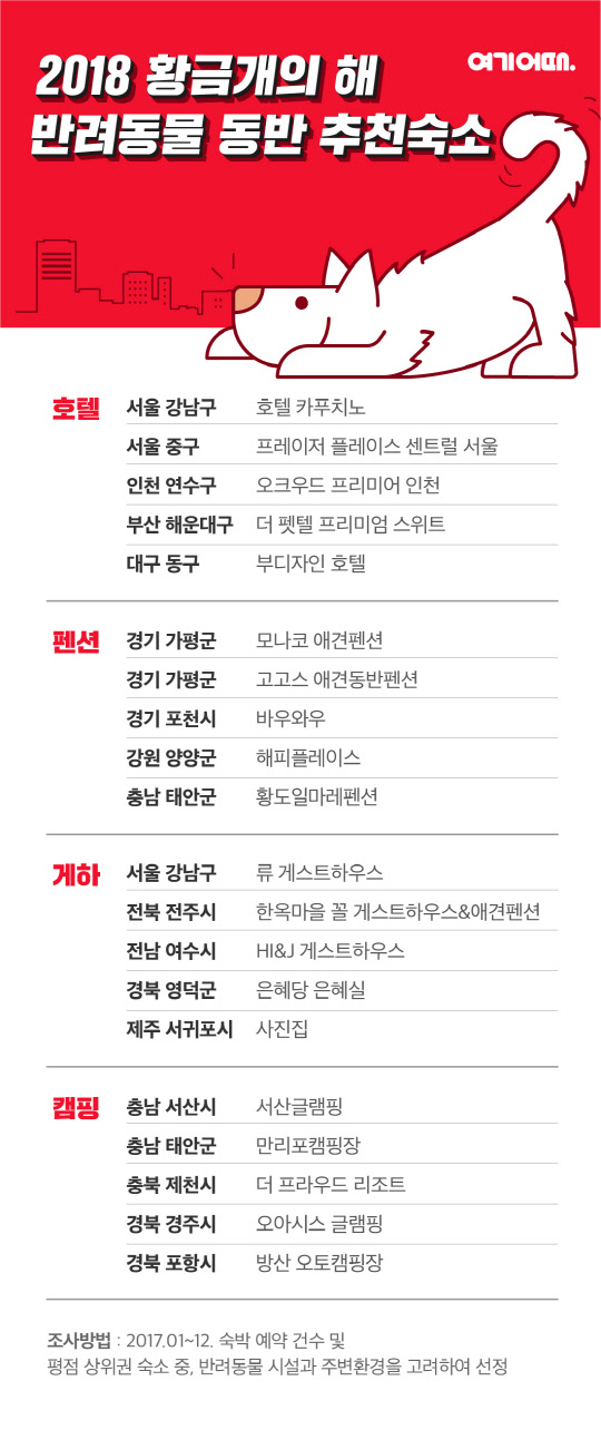 여기어때가 공개한 반려견과 함께하기 좋은 '펫팸족 추천 숙소' 이미지<여기어때 제공>
